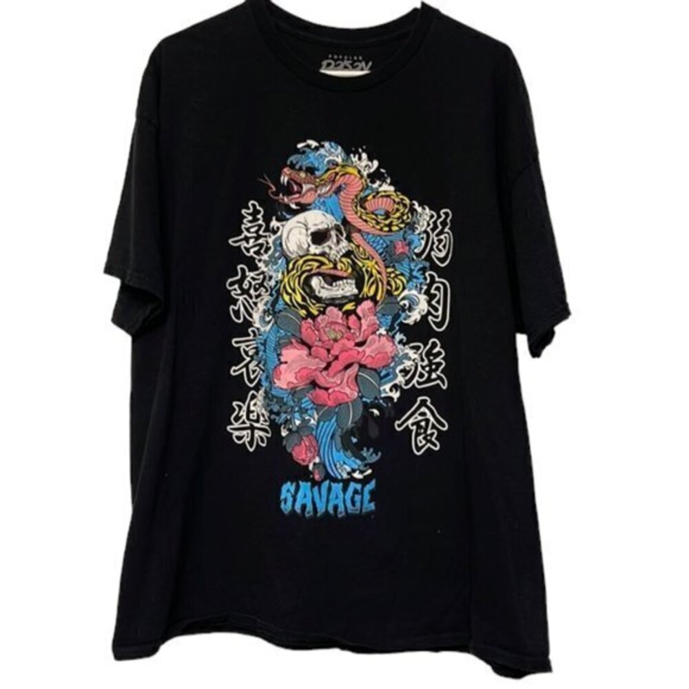 Men's Popular Poison Skull & Snake Graphic Print Black Shirt Size 2XL EUC #2527